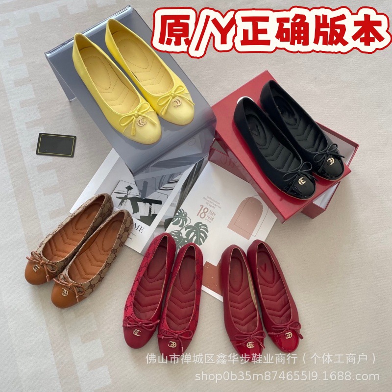 现货高品质 G家25新款玛丽珍女鞋双G真皮圆头蝴蝶结芭蕾舞鞋单鞋