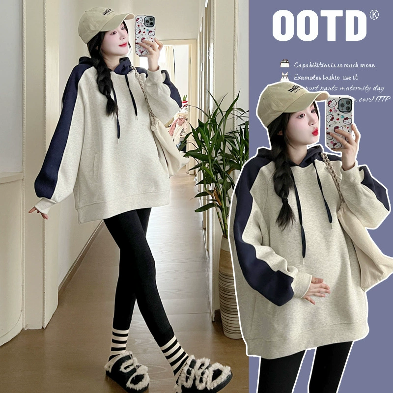 Реальный топ для беременных осенью и зимой плюс бархатная толстая свободная хлопковая двухслойная капюшон с капюшоном Юго-Восточной Азии