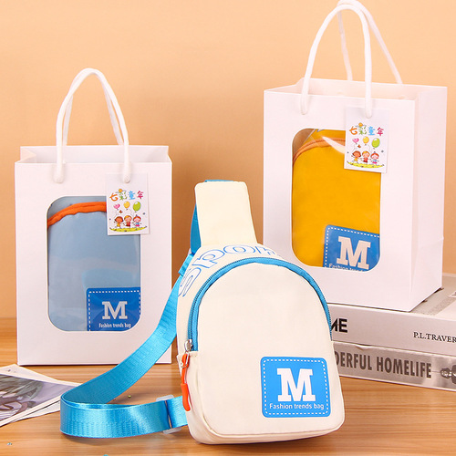 Contrast color children's bag summer new Korean style M letter chest bag girls crossbody bag custom printed logo shoulder bag