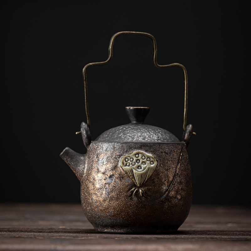 Japanese-style gold-plated iron glaze Zen Lotus beam pot ceramic kung fu teapot small vintage household single pot tea maker