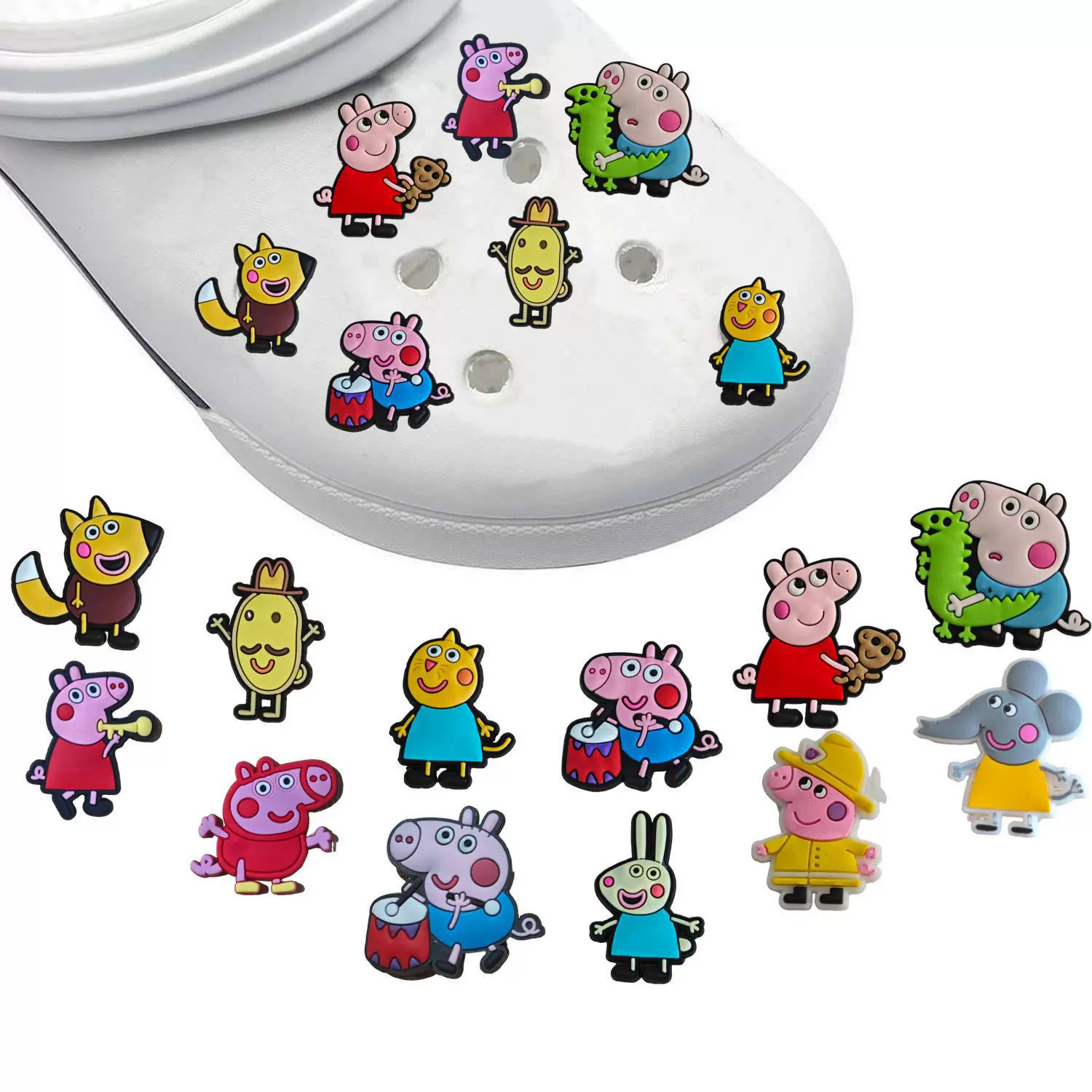 Свинка Пеппа, аксессуары для обуви, сабо из ПВХ для праздничной вечеринки, милые туфли с героями мультфильмов, сабо с цветком и пряжкой