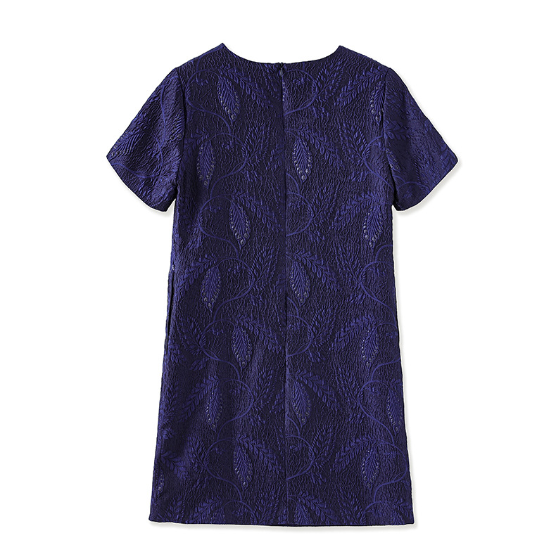 Váy ngắn tay nữ họa tiết jacquard mạ vàng phù điêu thanh lịch — Màu xanh lam chi tiết 16