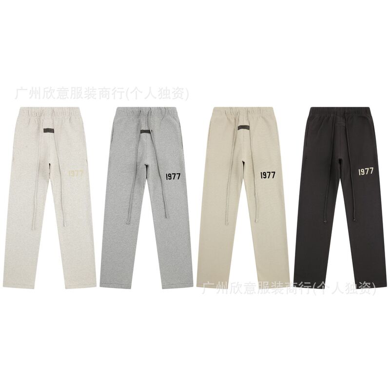 Essentials Zone 1977 Flocked Fog Printed Trendyy High Street Loose Casual Sports Pants Fleece-Lined Pants