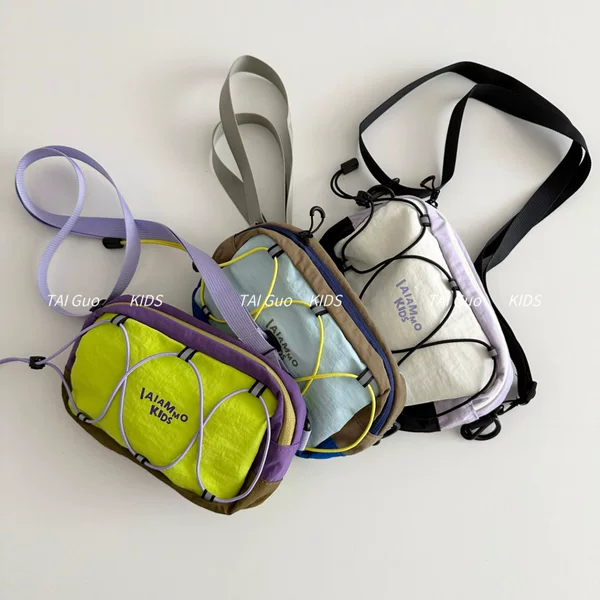 New stylish children's drawstring design quick-dry lightweight crossbody shoulder bag for boys and girls, trendy outdoor sports waist bag
