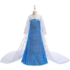 Frozen Elsa Children's Formal Dress Princess Skirt Beaded Elsa Dress Snowflake Long Cape Costume Dress