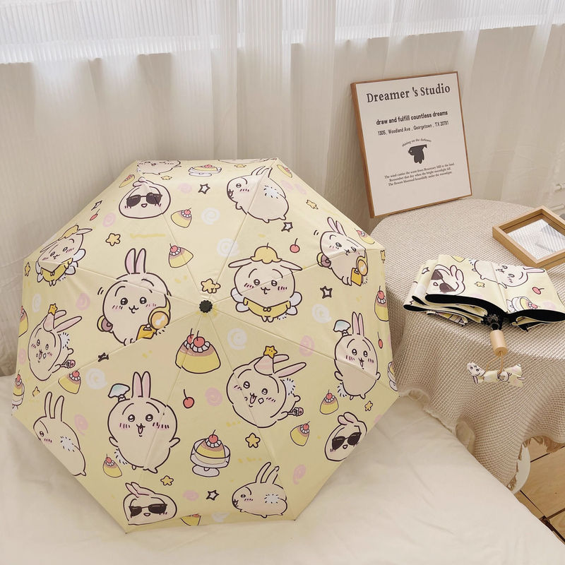 New Wind-Resistant and Durable Cartoon Cute Yellow Ika Parasol Umbrella Sun Umbrella Student Automatic Vinyl Sunscreen