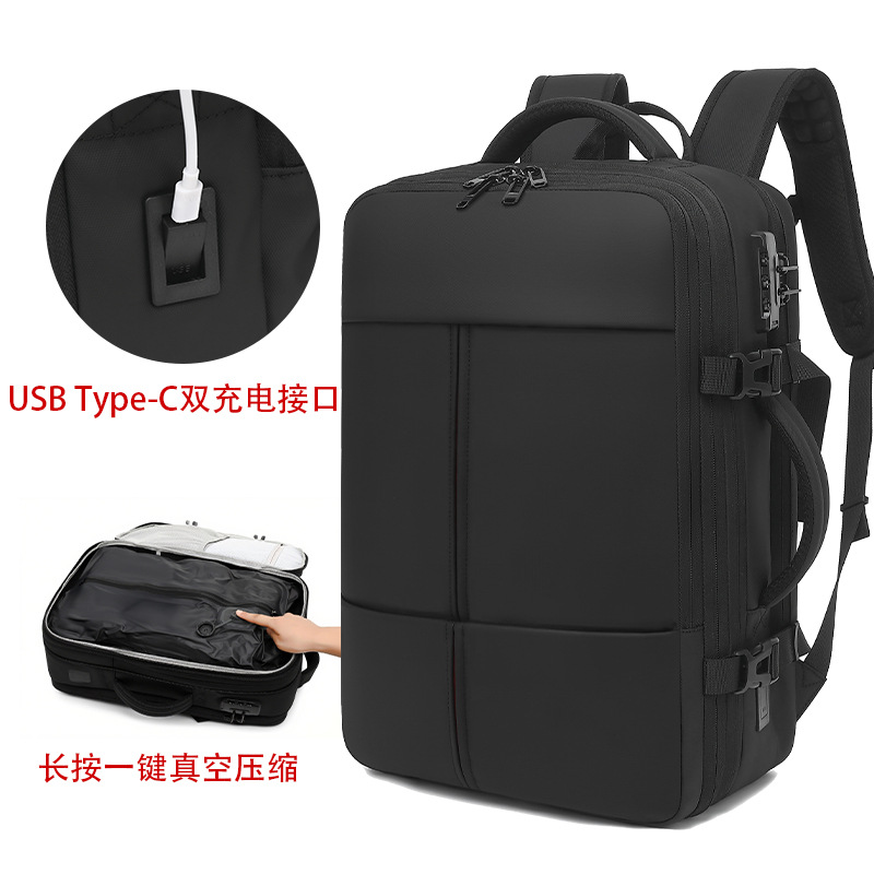 Men vacuum double shoulder bag business travel multi-functional backpack large capacity expandable vacuum compression laptop backpack