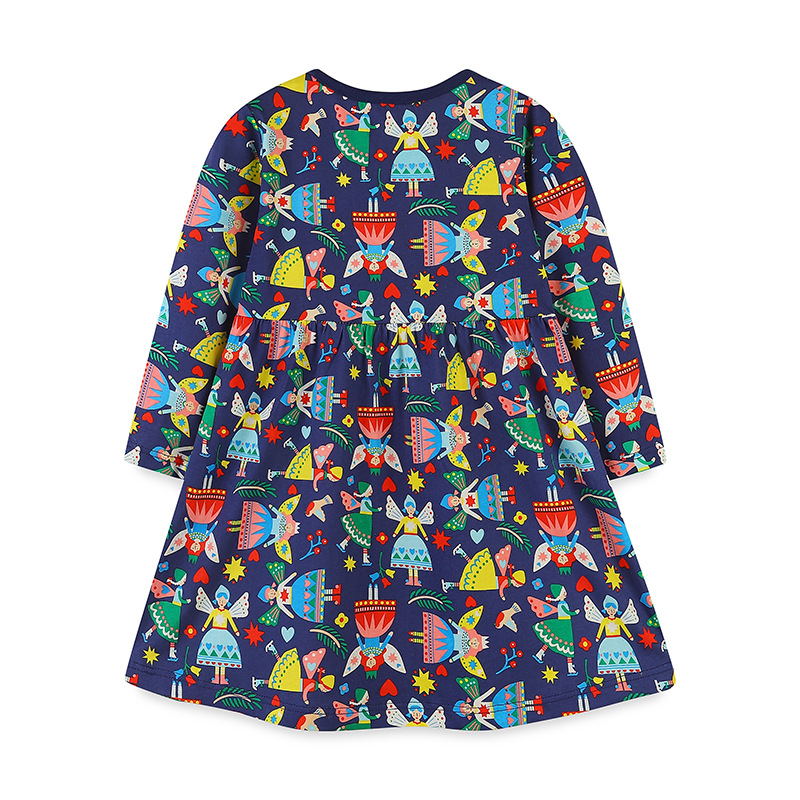 Estilo Europeo hermoso otoño niñas vestido lindo Hada impreso lindo vestido largo cuello redondo manga larga princesa vestido mezclado lote