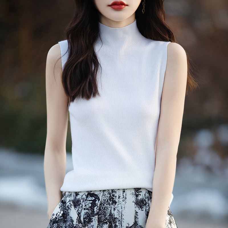 Women's Half-high Collar Worsted Wool Vest Sleeveless Base Shirt Inner Slim Slimming Base Shirt Loose Knitted Top