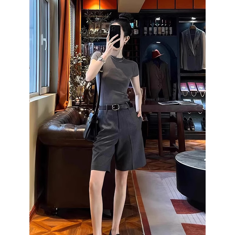 Quần short nữ dáng rộng ống suông chất vải mỏng mặc ngoài mùa hè — Màu đen (không có thắt lưng) chi tiết 2