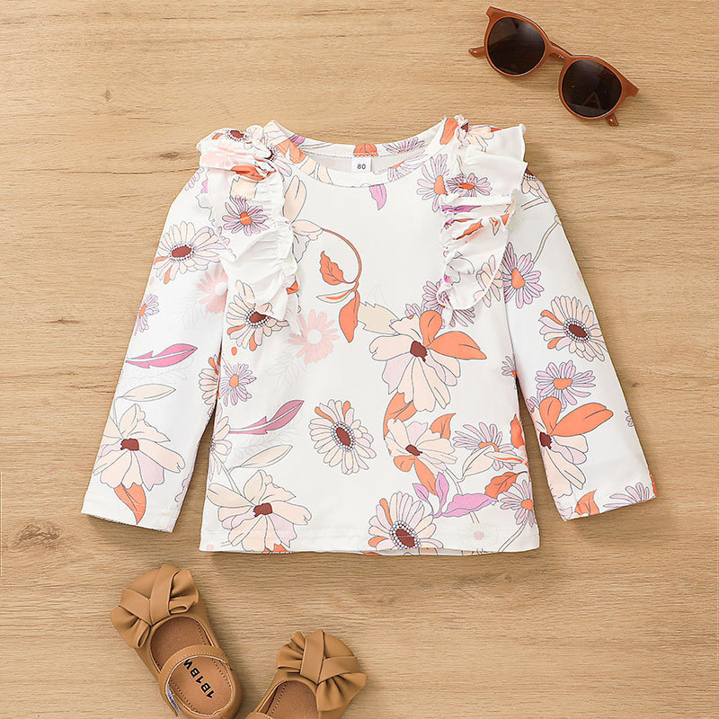 Autumn Girl's Long-sleeved T-shirt Skirt Suit Plant Printing Children's Two-piece Suit Wholesale display picture 4