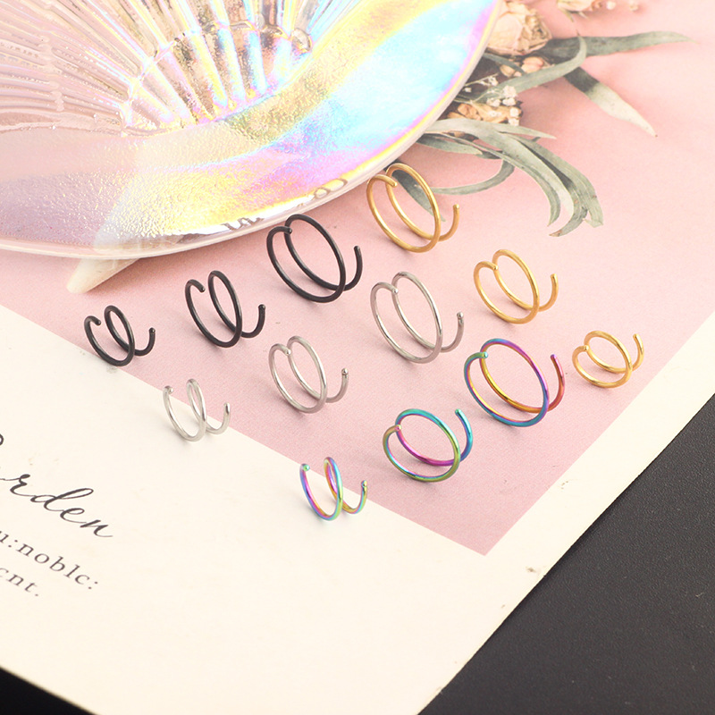 Mason's New 10mm Stainless Steel Spiral Half-Turn Double Hoop Nose Ring Ear Bone Piercing Jewelry detail image 16