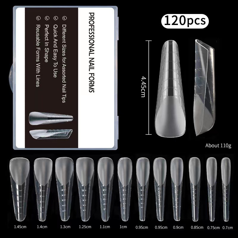 Nuevos productos transfronterizos de uñas sin papel mano extensión de cristal 120 piezas de uñas de almendra ballet con escala de uñas