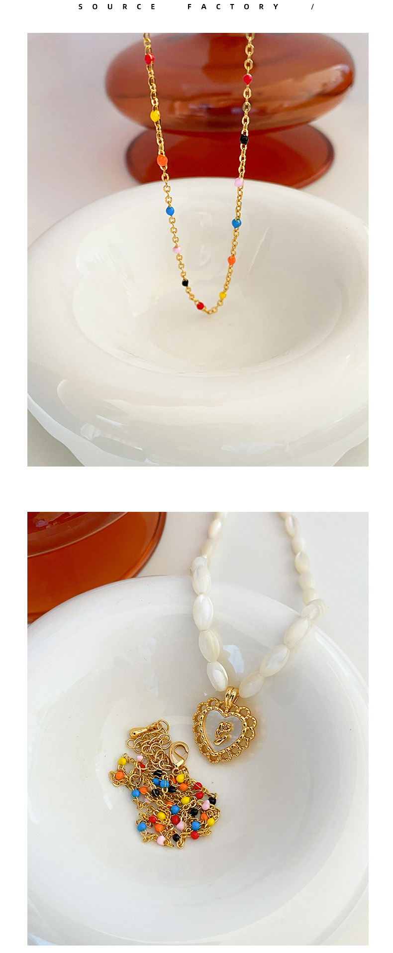 Elegant Heart Shape Shell Copper Beaded Handmade Necklace 1 Piece