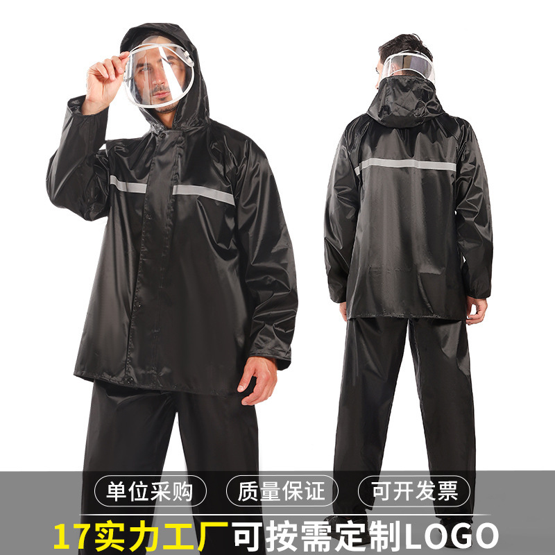 Manufacturer Wholesale Thickened Reflective Raincoat and Rain Pants Set Spring Sub-Spun Split Adult Men's Hiking Poncho Practical