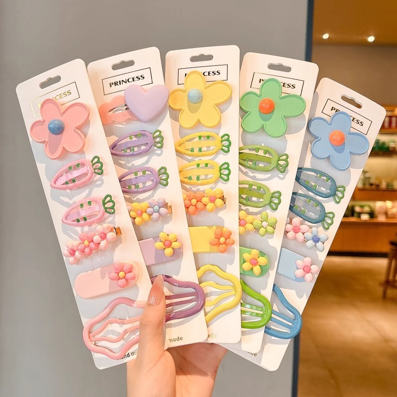children‘s dopamine color barrettes girls cute flowers side bang hairpin back head broken hair bb clip headdress