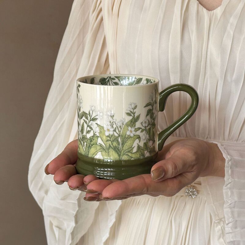 茉莉花马克杯陶瓷水杯复古风花卉图案杯子送客户礼品礼物马克杯子|undefined
