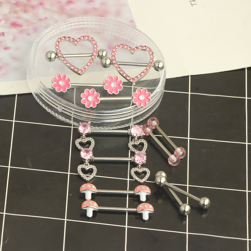 12-Piece Stainless Steel Dripping Chrysanthemum Nipple Ring Set with Zircon Nipple Nail - Body Piercing Jewelry detail image 15