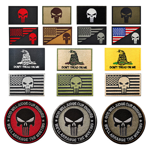 Wholesale Flag Embroidery Velcro Gadsden Flag Skull Morale Badge Armband Punisher Patch Cloth Sticker