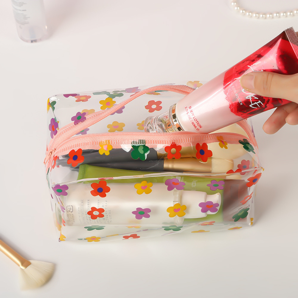 Bolsa de maquillaje impermeable transparente transfronteriza de flores portátil de gran capacidad para mujeres almacenar bolsa de lavado especial para viajes
