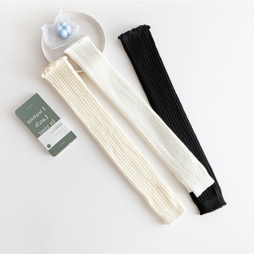 Japanese Lolita wide-leg socks set, women's winter puffy socks, white lace leg coverings, long tube flared calf-length socks