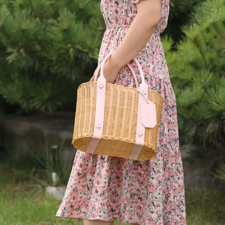 手工藤编包 新款编织包包 女士简约度假沙滩手提包大容量草编包女