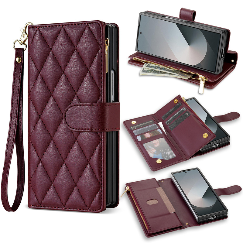 Suitable for Samsung Fold 8 7 6 5 4 3 Flip Cover Zipper Wallet Wristband Chanel-Style Phone Case Suitable for Samsung Fold 8 7 6 5 4 3 Flip Cover Zipper Wallet Wristband Chanel-Style Phone Case