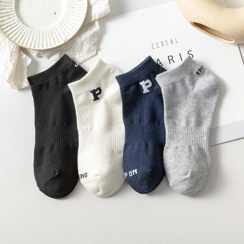 新款襪子男女ins潮夏季船襪P系列字母運動襪休閒情侶款短襪棉襪子