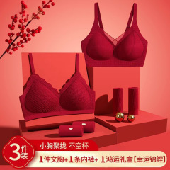 红色内衣女士套装本命年女蛇结婚新娘小胸聚拢显大上托文胸罩礼盒