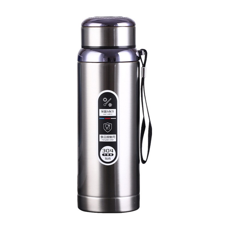 Taza térmica de acero inoxidable 304 de gran capacidad con asa correa portátil para deportes y camping