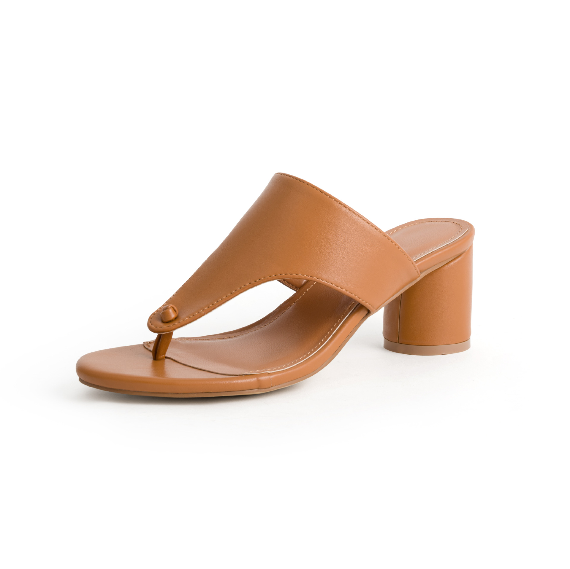 Bruna damer sandaler i läder med blockklack och slip-on modell_voghion.com
