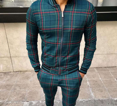 外贸ebay速卖通男士休闲运上衣春秋季薄款拉链外套长裤3D打印上衣