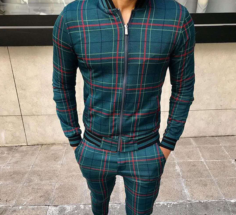 外贸ebay速卖通男士休闲运上衣春秋季薄款拉链外套长裤3D打印上衣