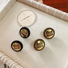 韩国复古美拉德字母圆形植绒耳钉时尚简约气质合金个性耳环耳饰女