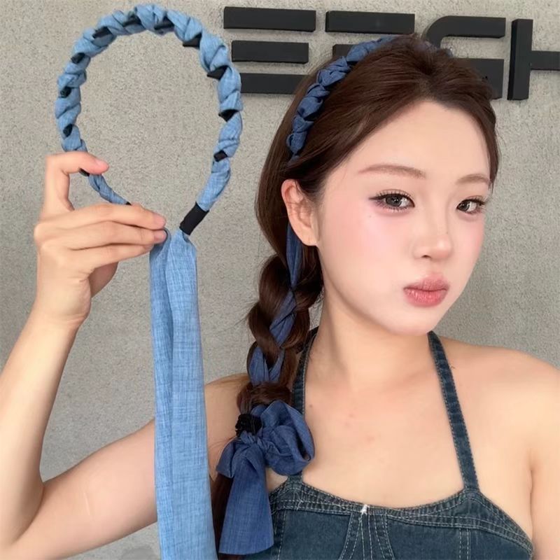 2026 New Denim Headband For Girls, Twisted Ponytail Hairband, High Crown Comb Headband, Wide Edge, Versatile_voghion.com