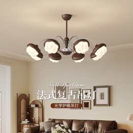 法式中古风客厅吊灯2025新款美拉德极简护眼复古胡桃木色山竹吊灯