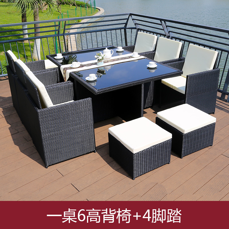 Mesa y silla al aire libre Villa patio jardín ocio silla de caña combinación impermeable al aire libre tabla de té de caña con paraguas