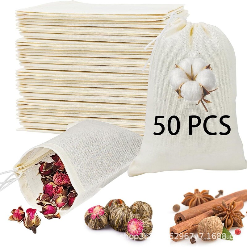 Cotton Bag, Cotton and Linen Drawstring Gift Bag, Plain Fine Cloth Bag, Reusable Tea Bag, Cosmetic Bag, Rice Bag Storage Bag