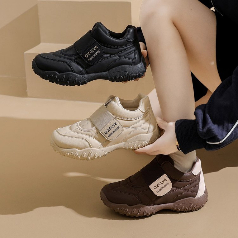 Soft Sole Non-Tiring Women's Casual Shoes 2025 Autumn and Winter New High-Top Sports Shoes Velcro Non-Slip Sneakers Women's Shoes
