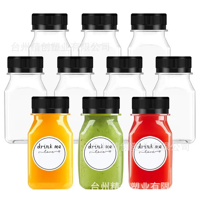 120ml4盎司透明PET塑料方形饮料瓶保险盖果汁汽水瓶
