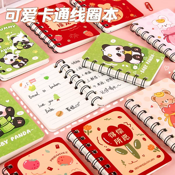 Creative cartoon rollover coil book primary school students high color value A7 hand note book cute inspirational stationery small prizes