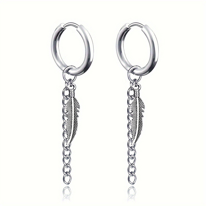 Feather Titanium Unique Ethnic Style, Fashionable Earrings, European And American Stainless Steel, Niche Men's Ear_voghion.com