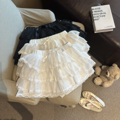 实拍 纯欲风高腰蓬蓬半身裙层层蕾丝边蛋糕短裙女防走光内衬