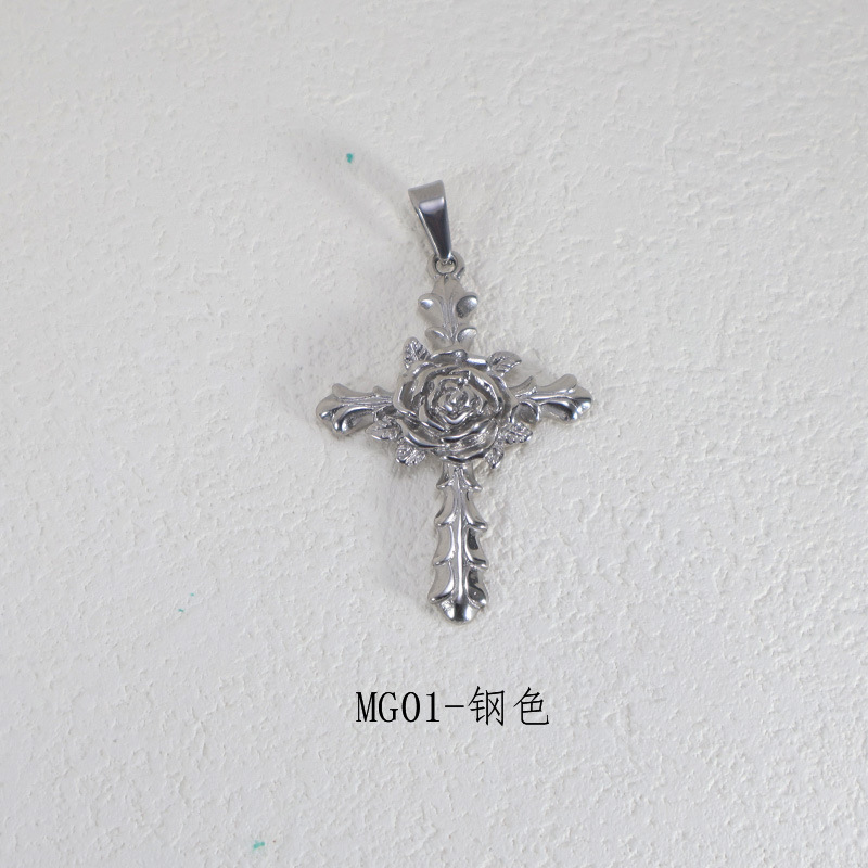 Colgante de cruz de rosa vintage AliExpress no desvanecerse transfronterizo acero de titanio chapado en oro 24K joyas transfronterizas ventas calientes