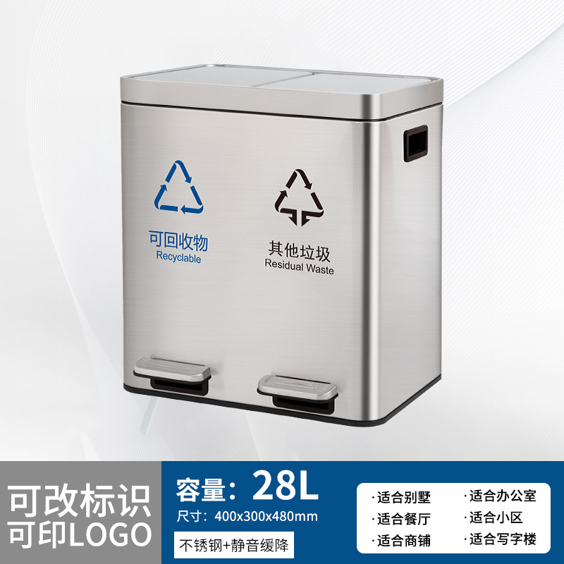 Personalizado al aire libre de acero inoxidable pie clasificado contenedor de basura cuadrado de gran capacidad con cubierta de oficinas comerciales al por mayor