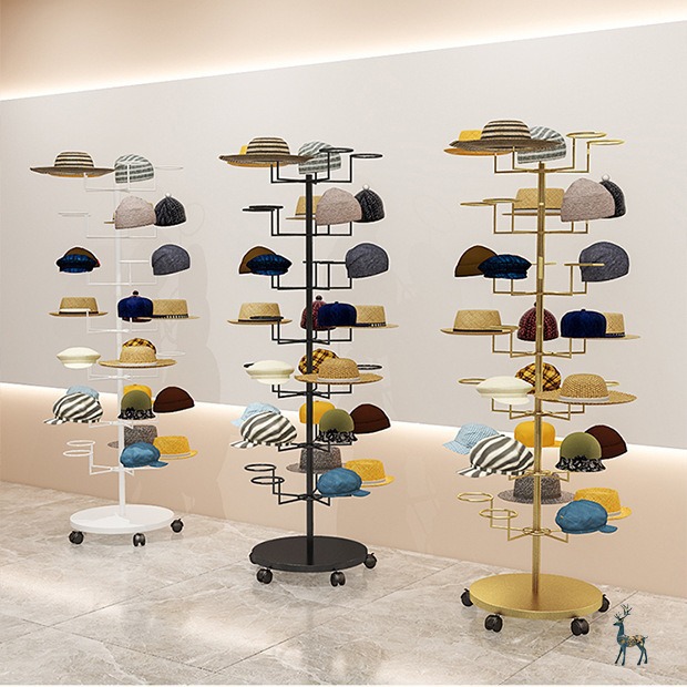 Hat Rack Clothing Store Hat Display Rack Floor-Standing Kidsren's Mother and Baby Hanging Hat Holder Multi-Layer Display Mobile Storage Rack