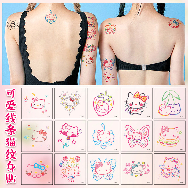 Wholesale In-Stock Cartoon Hello Kitty Tattoo Stickers for Children, Cute Temporary Tattoo Stickers for Arms and Faces