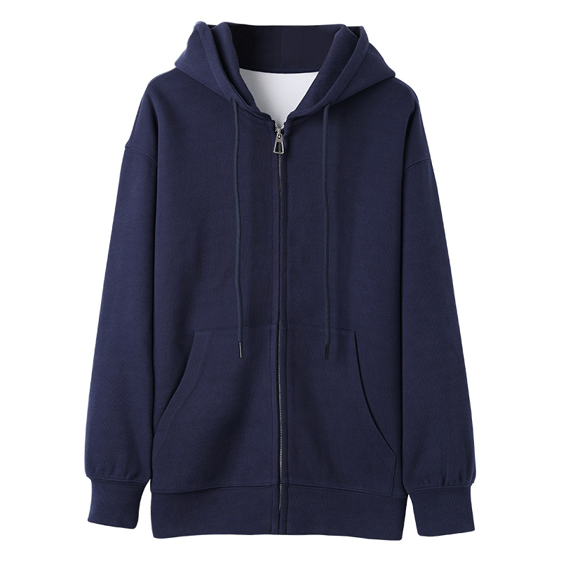 Suéter abrigo de primavera y otoño de las mujeres cardigan con cremallera con capucha engrosada Otoño e Invierno de gran tamaño azul marino superior