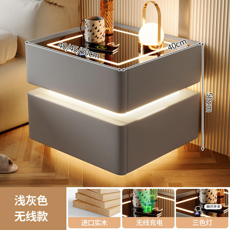 Mesita de noche inteligente, lujo ligero, alta calidad, madera maciza con luz 2024, nuevo dormitorio con cerradura, pequeño gabinete, simple y moderno