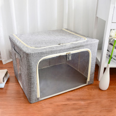 大視窗棉麻收納箱加粗鋼架摺疊透明百納箱防水衣服被子防潮收納盒